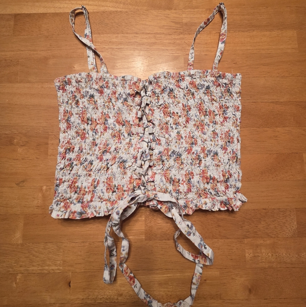 American Eagle Outfitters Floral Smocked Crop Top